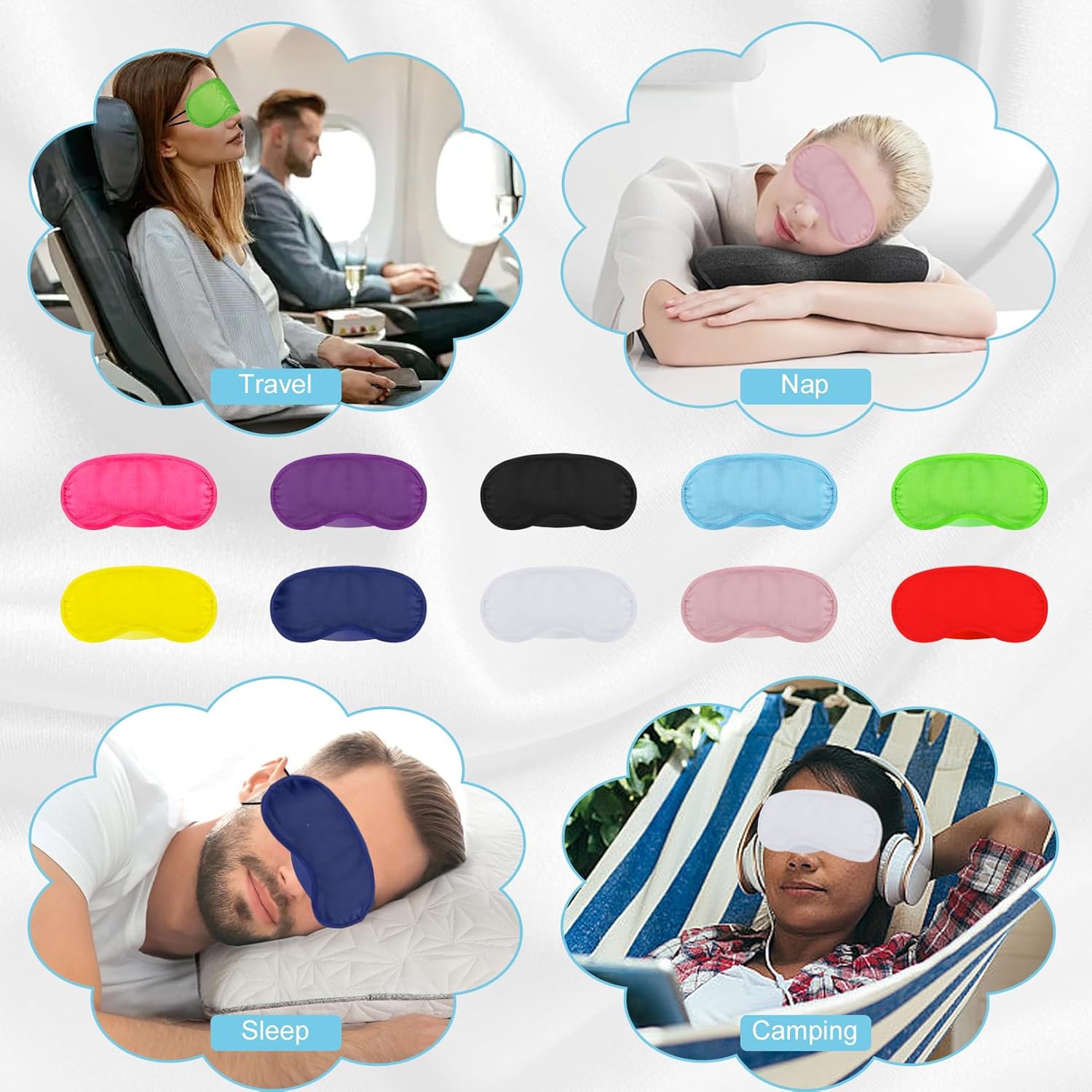 100 Pieces Eye Mask Cover Sleep Mask,Blindfold Sleeping Masks,BlindFolds for Party Game,Eye Cover with Adjustable Strap,Soft Sleep Mask Bulk for Travel Sleep Women Men,10 Colors