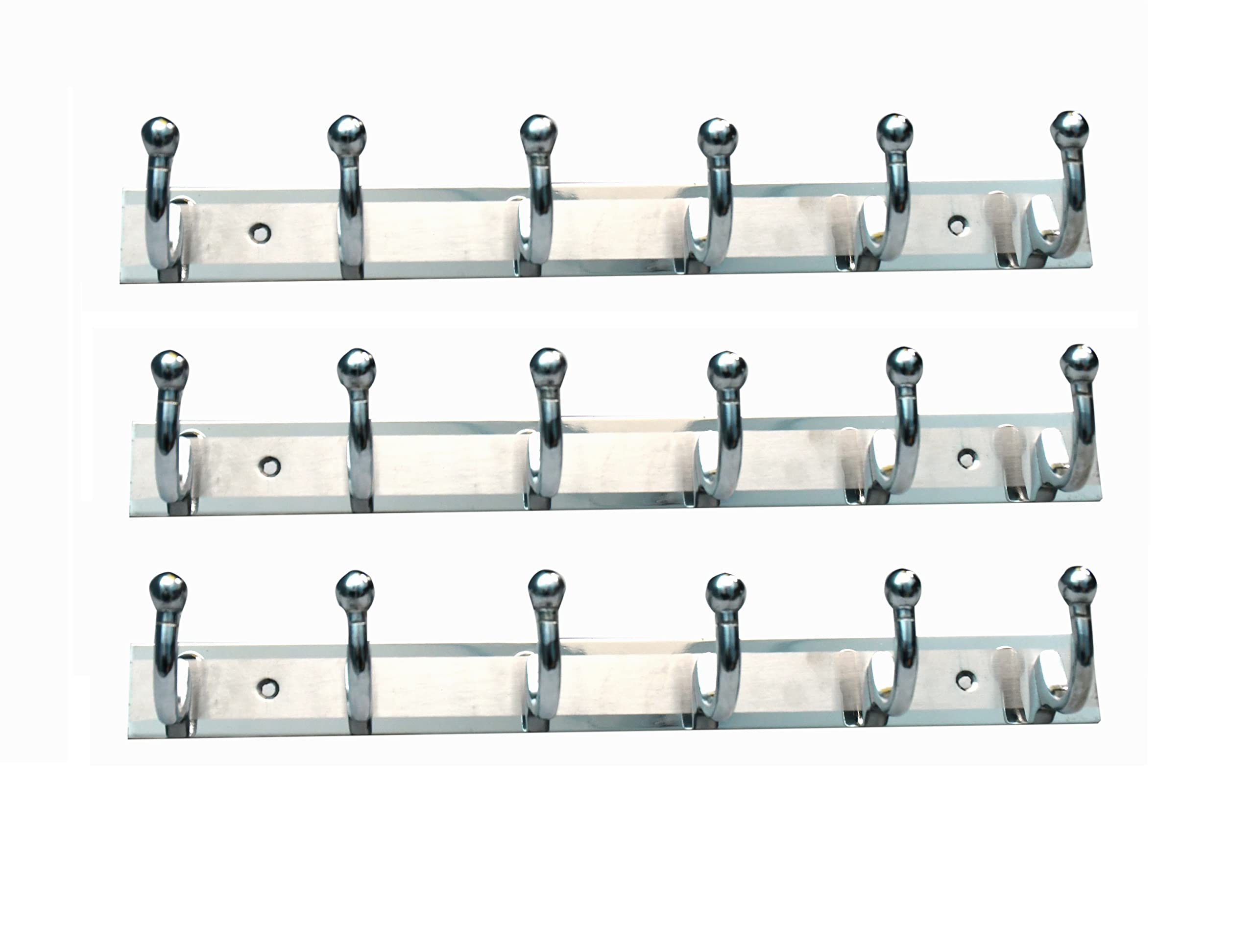 GHAR DWAR Ghardwar Stainless Steel (Pack of 3) Cloth Hook 6 Pin Bathroom Cloth Hanger Robe Wall Door Hooks Rail for Hanging Keys,Clothes,Towel Steel Hook