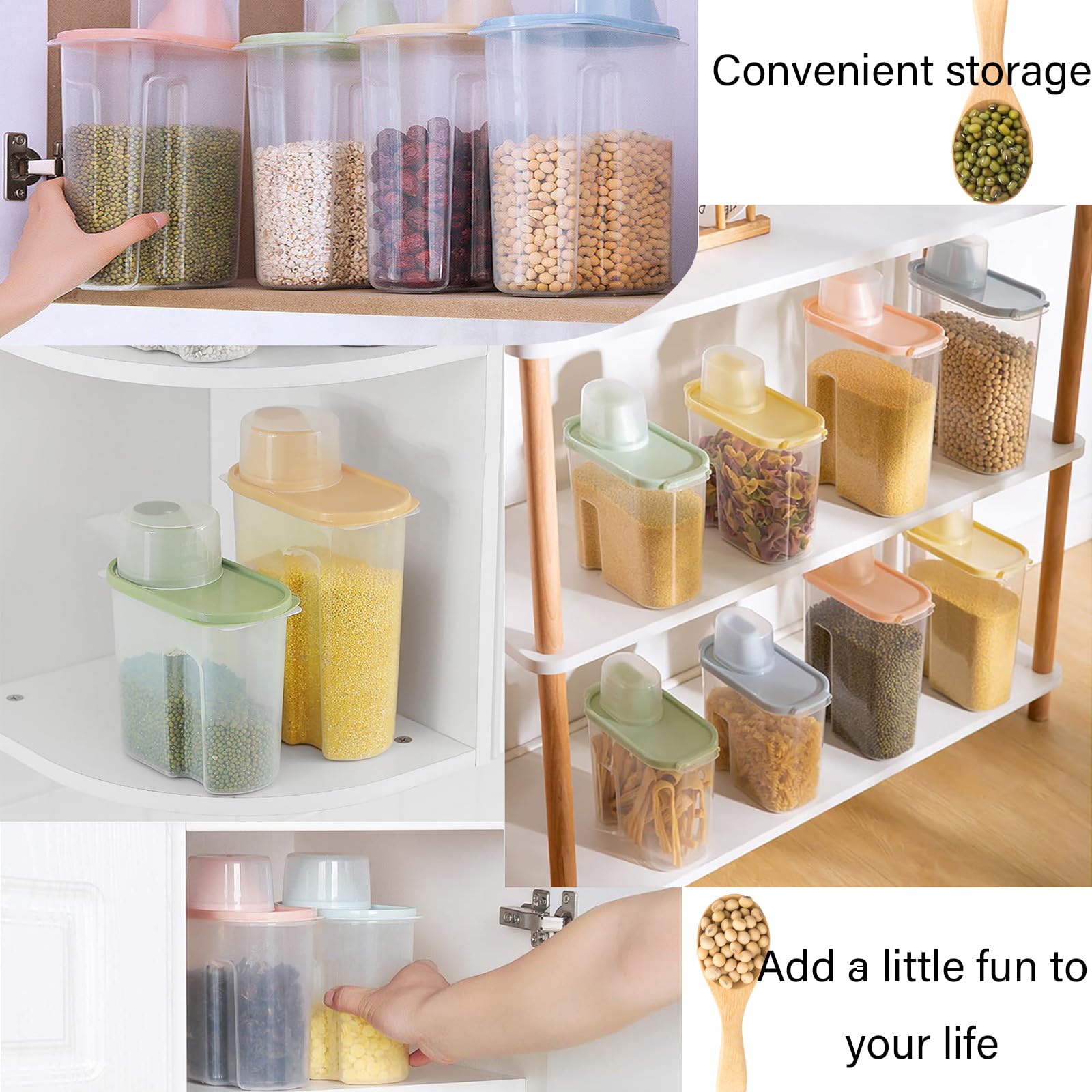 4 Pezzis Contenitore Ermetico Cereali Alimentare, porta cereali da colazione dispenser, Serbatoio Alimenti Secchi, Trasparente Airtight Secco Contenitore Alimenti, Caffè, Farina con Misurino (small)