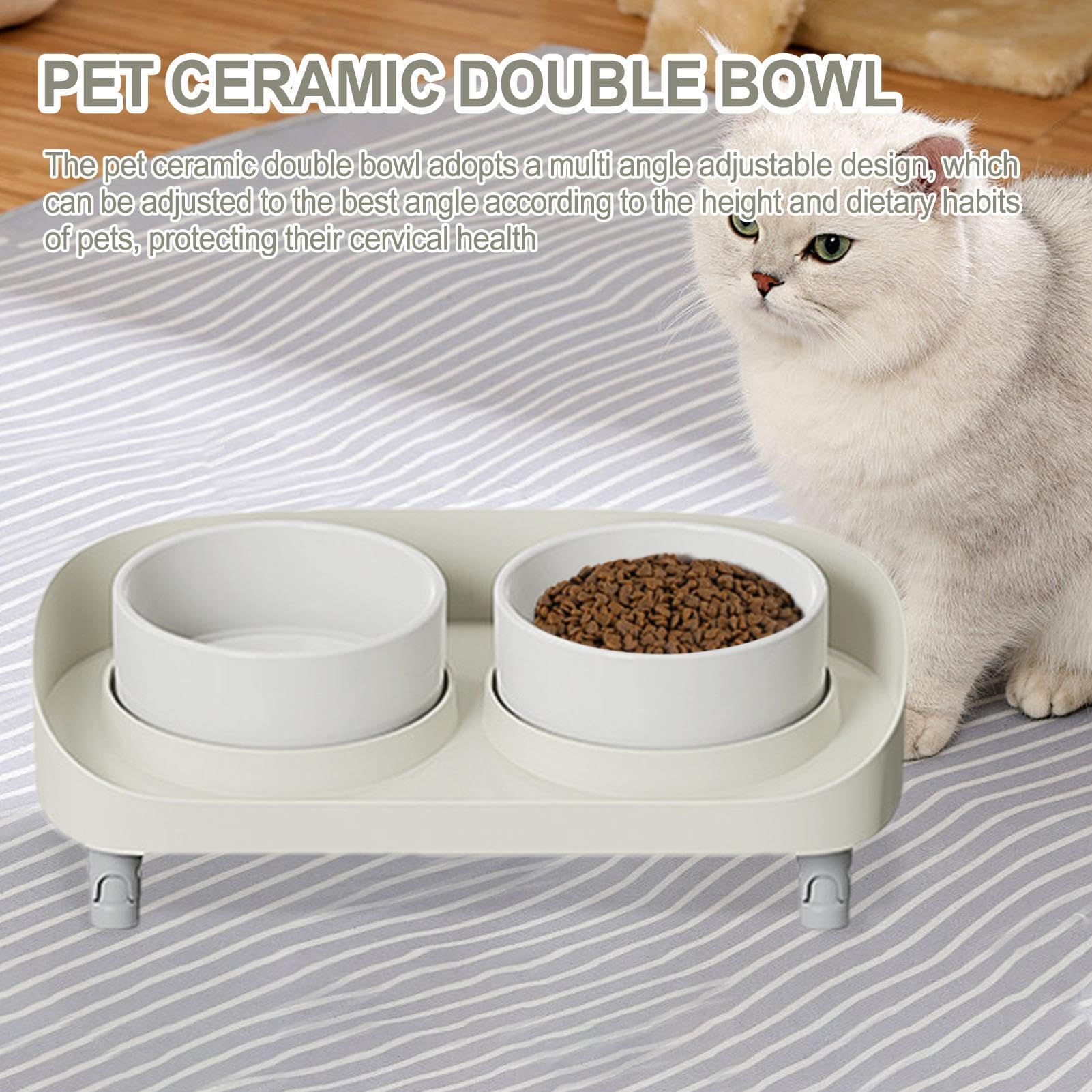 Ciotole rialzate inclinate per cibo per gatti, doppie ciotole per cani e gatti con supporto antiscivolo e base a prova di perdite, stabile e senza stress, ergonomico per mangiatoia per | Alimentatore di alimenti per animali domestici ergonomici, per l'ali