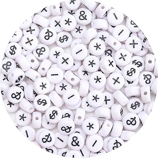 Siomia 100Pcs Letter Beads 4x7mm White Round Acrylic Alphabet Beads Letter Math Symbols Beads for Jewelry Making DIY Bracelets Necklaces Key Chains