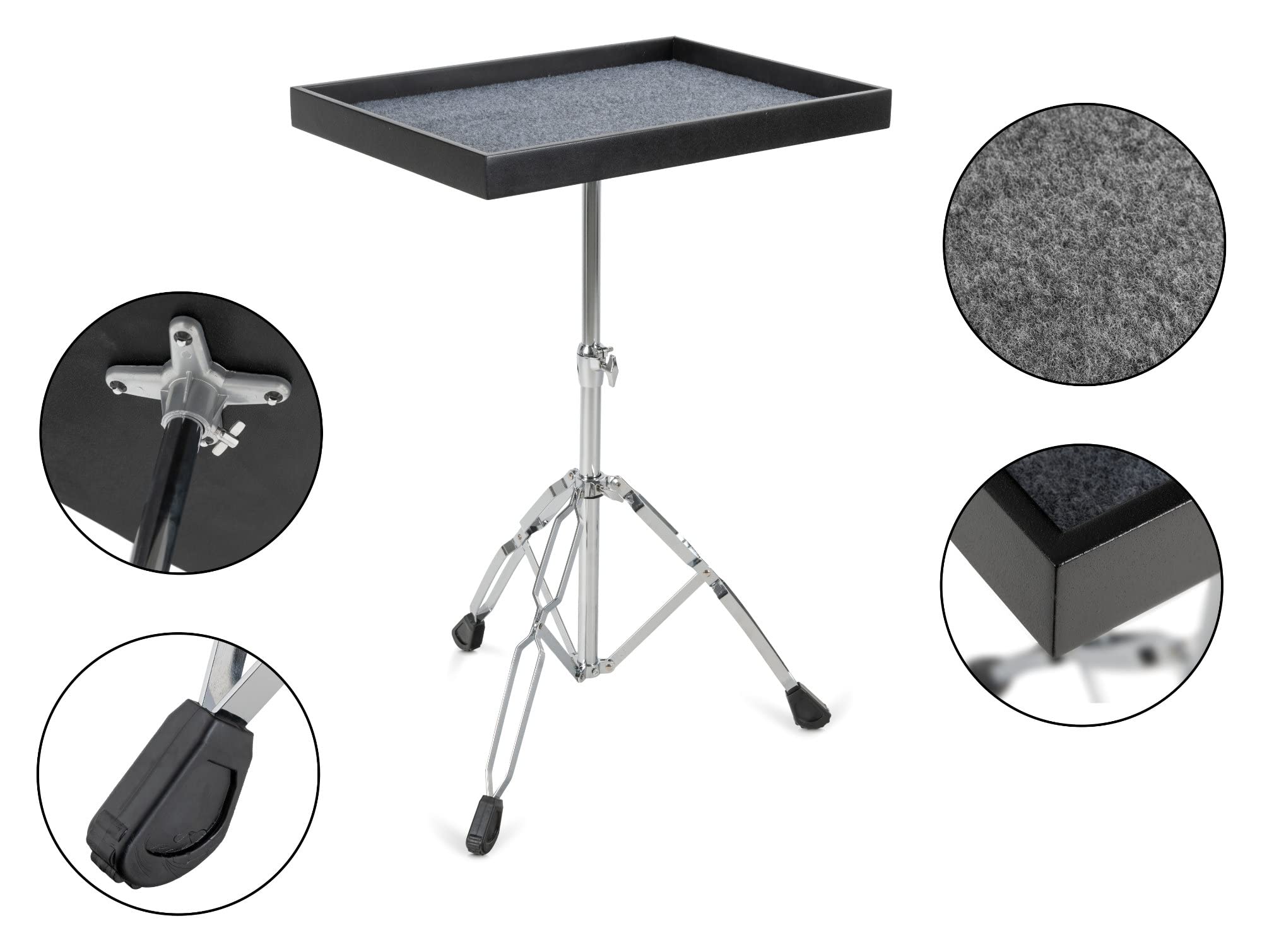 XDrum UPT1 Universal Percussion Table - Höhenverstellbarer Ablagetisch - Größe: 56 x 40 cm - Weicher Filzboden - Stabile Dreibein-Konstruktion - Ideal für Musiker, Mixer, Laptop uvm. - Schwarz