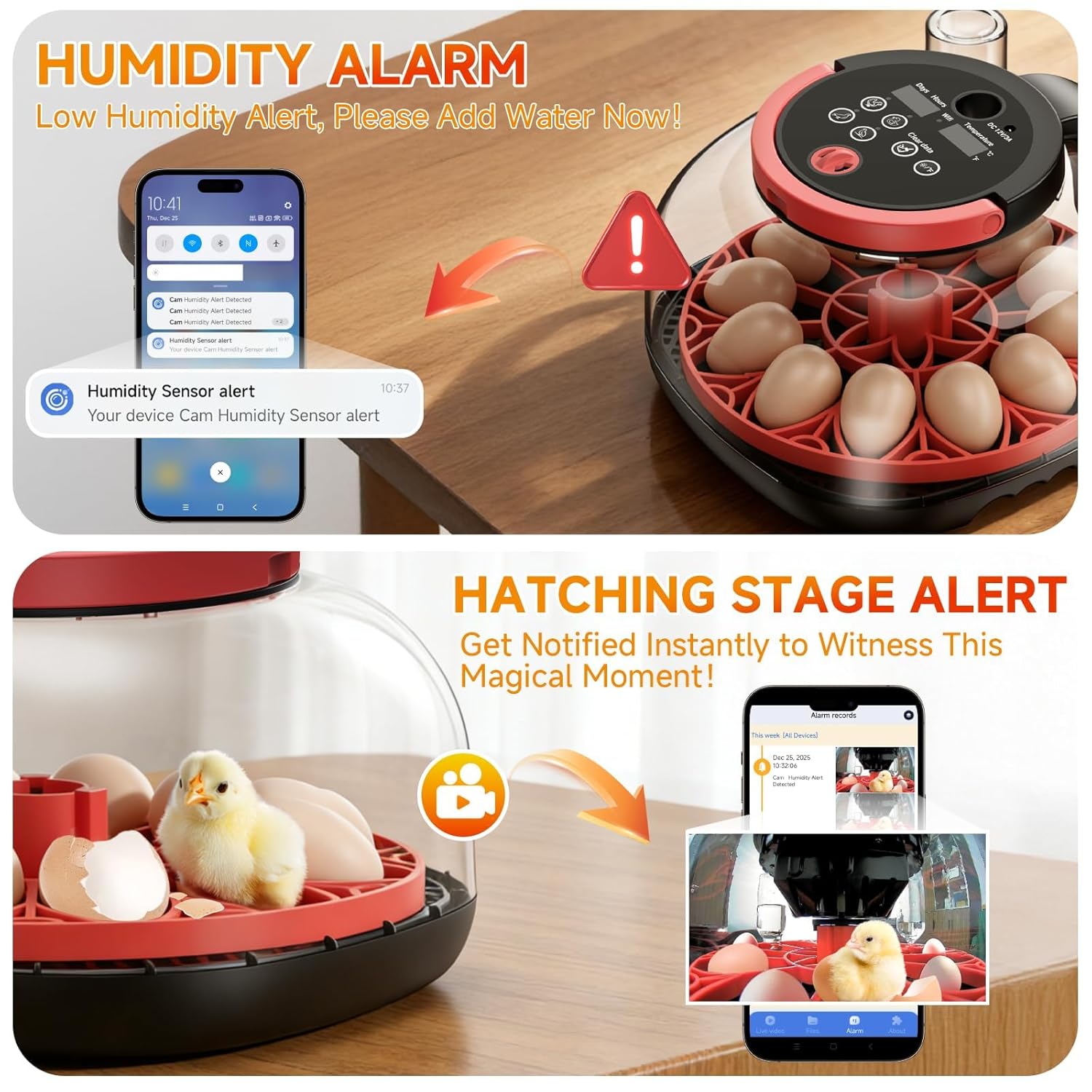 12 Egg Incubator WiFi with Camera, Humidity and Temperature Control, APP Notification, Egg Candler, Automatic Egg Turner, Smart Incubators for Hatching Eggs, Chicken, Pigeon and Quail