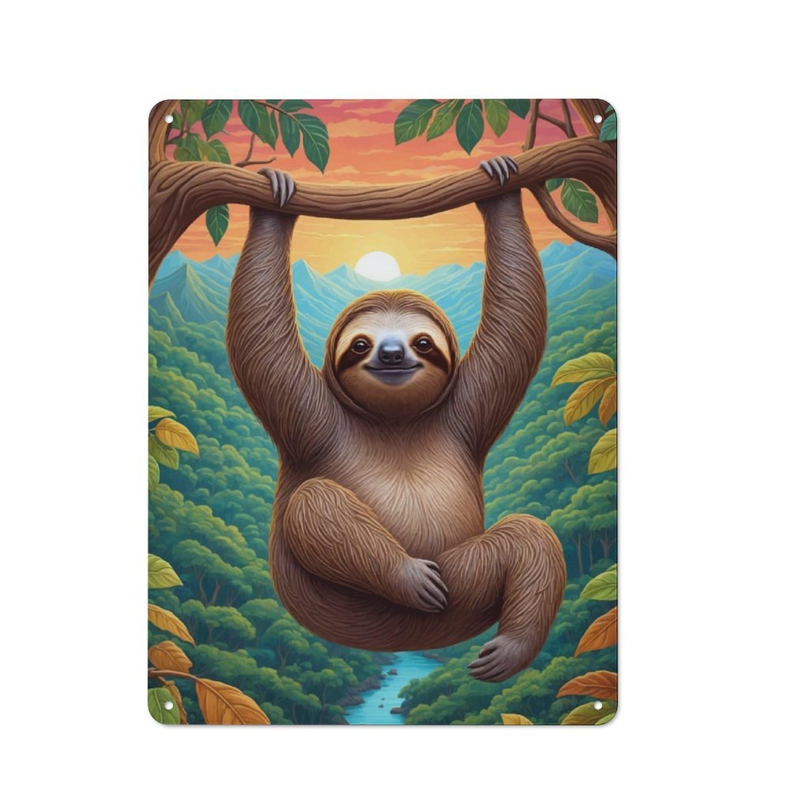 Junmoney Hanging Sloth Retro Retro Metal Sign 40X30cm Featuring Garage Wall Decor For Garage, Hobby Room, Office Or Man Cave