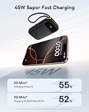 Baseus Powerbank 20000mAh 45W avec 2 Câbles USB-C Intégrés, Power Bank PD3,0 QC4,0 Batteries Externes Charge Rapide, 3C et 1 A, Chargeur Portable pour iPhone 17/16/15 Pro Max, iPad, Samsung, Noir - 3