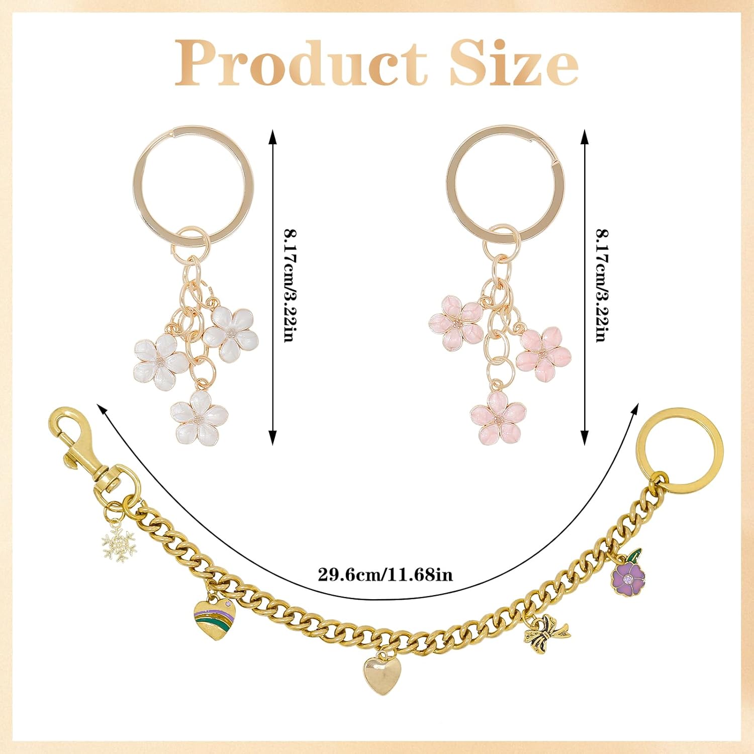 Bag Charms, Heart Cute Keychain for Women Gold Purse Charms for Handbags Bag Chain Bag Accessories (Flower Heart) - Image 2