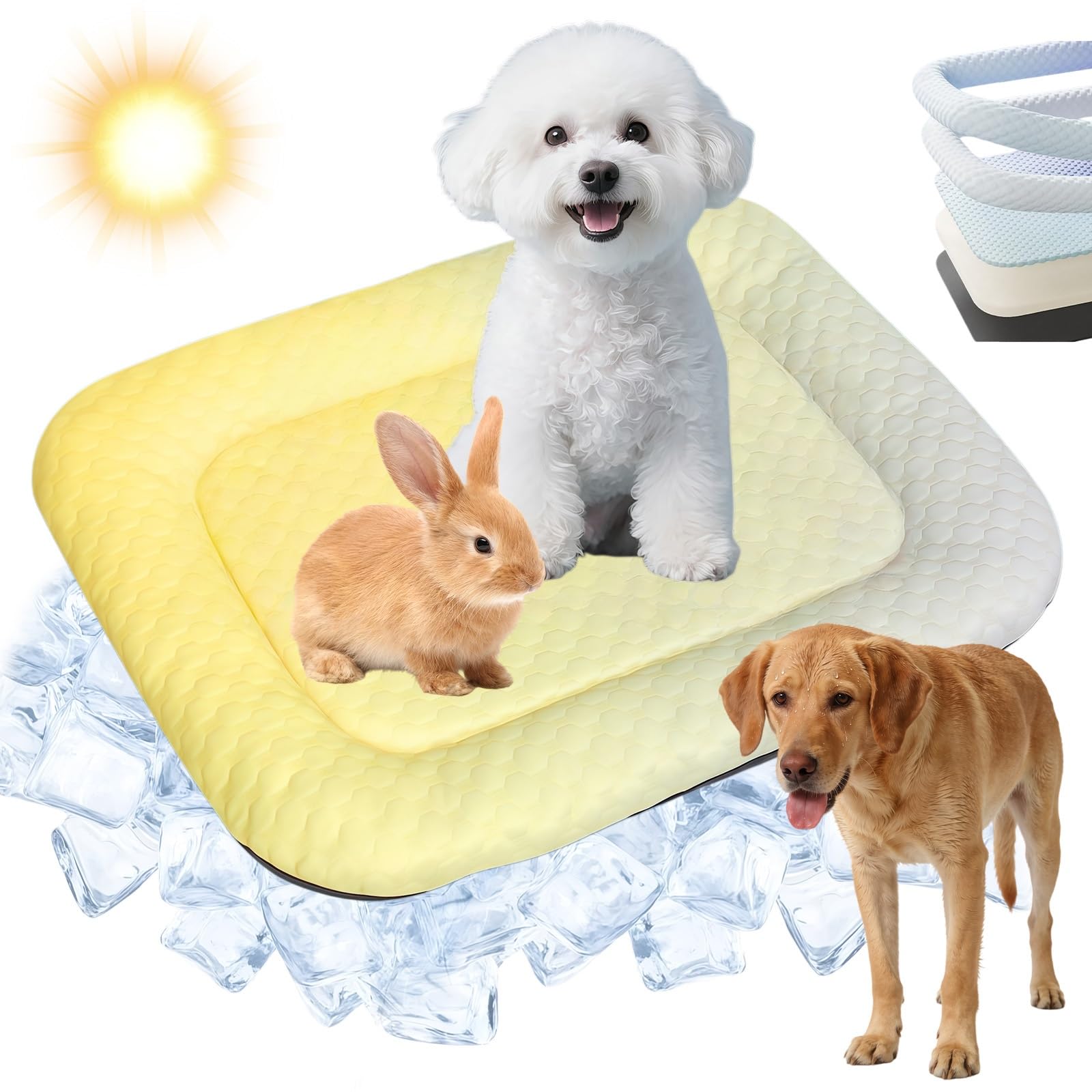 Tapis rafraîchissant pour chiens et chats lavable jaune taille M