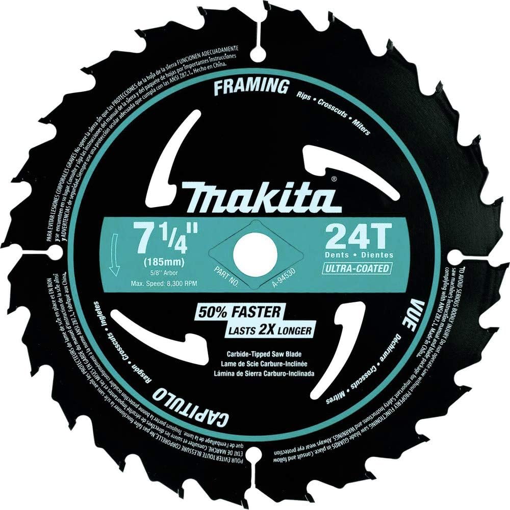 Makita A-94530-10 7-1/4" 24T Carbide-Tipped Ultra-Coated Circular Saw Blade, Framing, 10/pk, Black