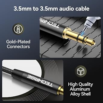 TechRise Aux Cable 3.5mm to 3.5mm Audio Cable 1.5m, Aux Cord, Aux Lead for Car,Nylon Braided Stereo Jack for Headphones, iPod, iPhone, iPad,Soundbar, TV, PC, Speaker - Superior Sound TRS Cord(Black)