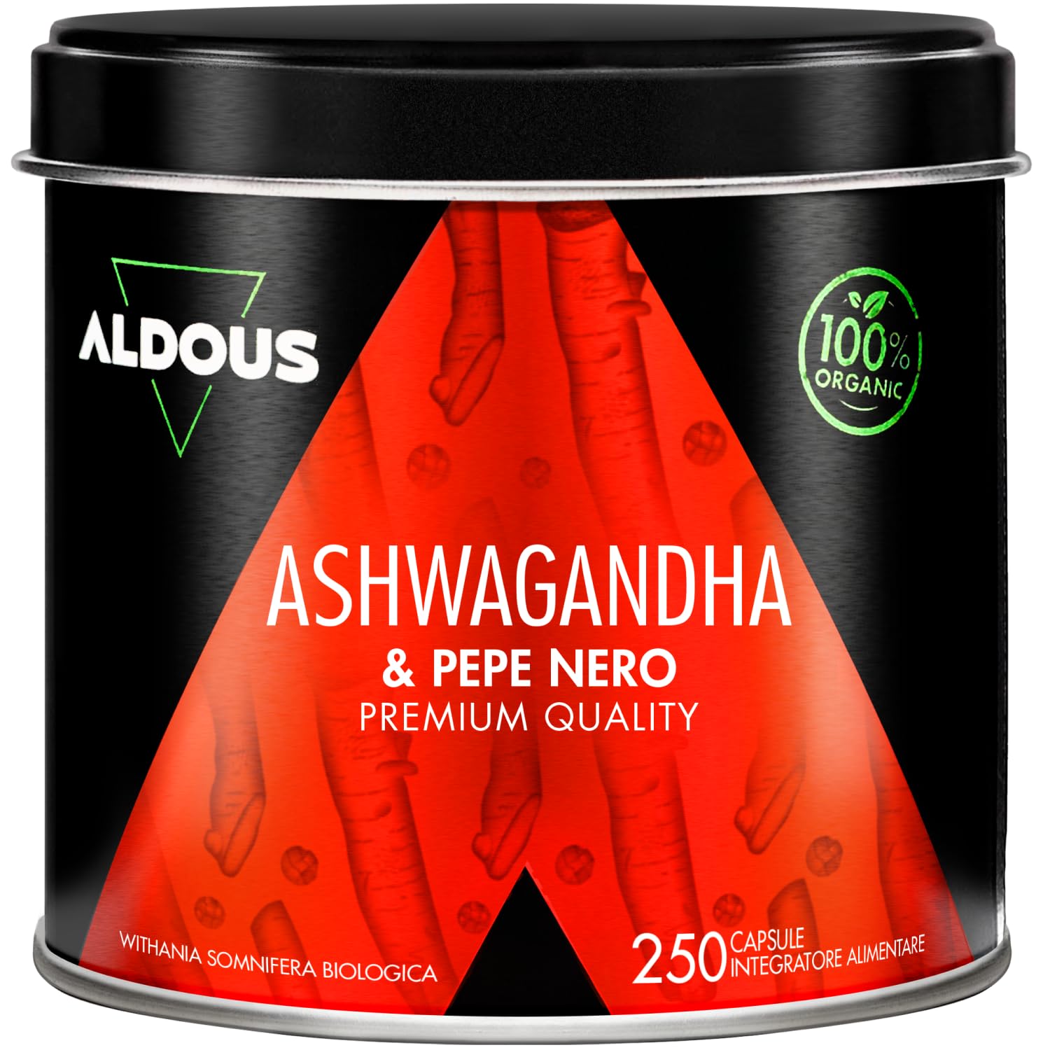 Ashwagandha Bio 2160 mg - 250 Capsule Vegetali - Radice di Ashwagandha con Pepe Nero - Ashwagandha Alto Dosaggio - Withania Somnifera - Ginseng Indiano - Cortisolo - Integratore Ansia e Stress-ALDOUS