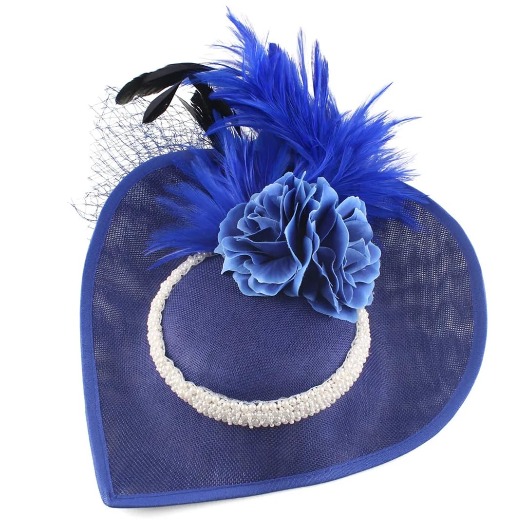 Cappello da donna blu reale Big Derby fascinator elegante piume Fedora Cap per accessori per capelli