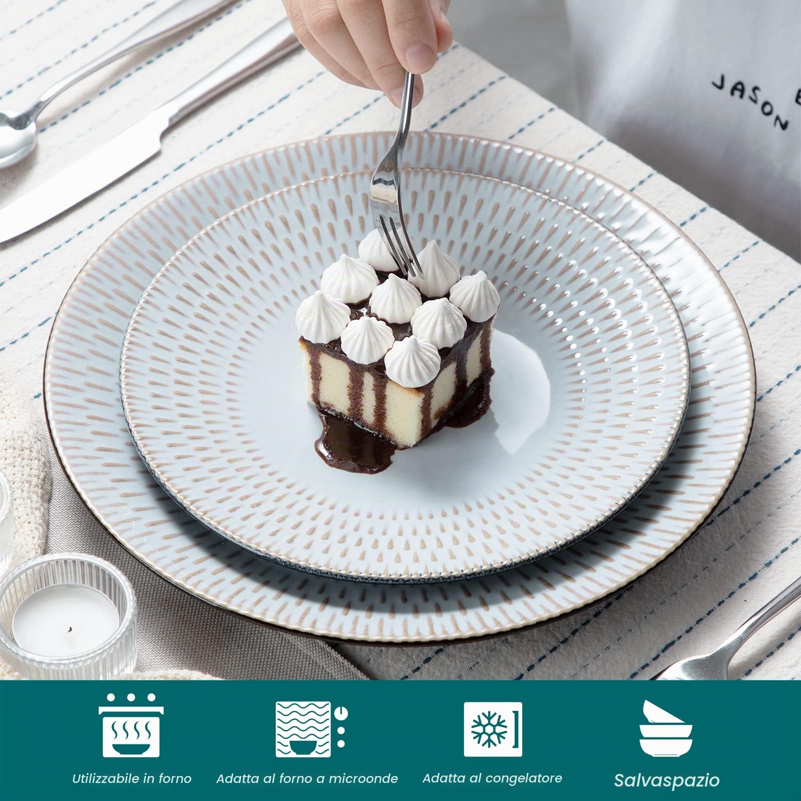 vancasso, Serie Pluvo, 16 Pezzi Servizio Piatti in Stoneware con 4 Piatti da Dessert, 4 Piatti Fondi e 4 Ciotole Cereali e 4 Tazze per 4 Persone stile vintage