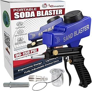 LE LEMATEC Soda Blaster/Sand Blaster Gun Kit for Air Compressor; Pneumatic Laser Rust Remover, Paint Stripper and Media Blaster; Soda and Sandblasting Gun for Pro Workshops and DIY Home Projects