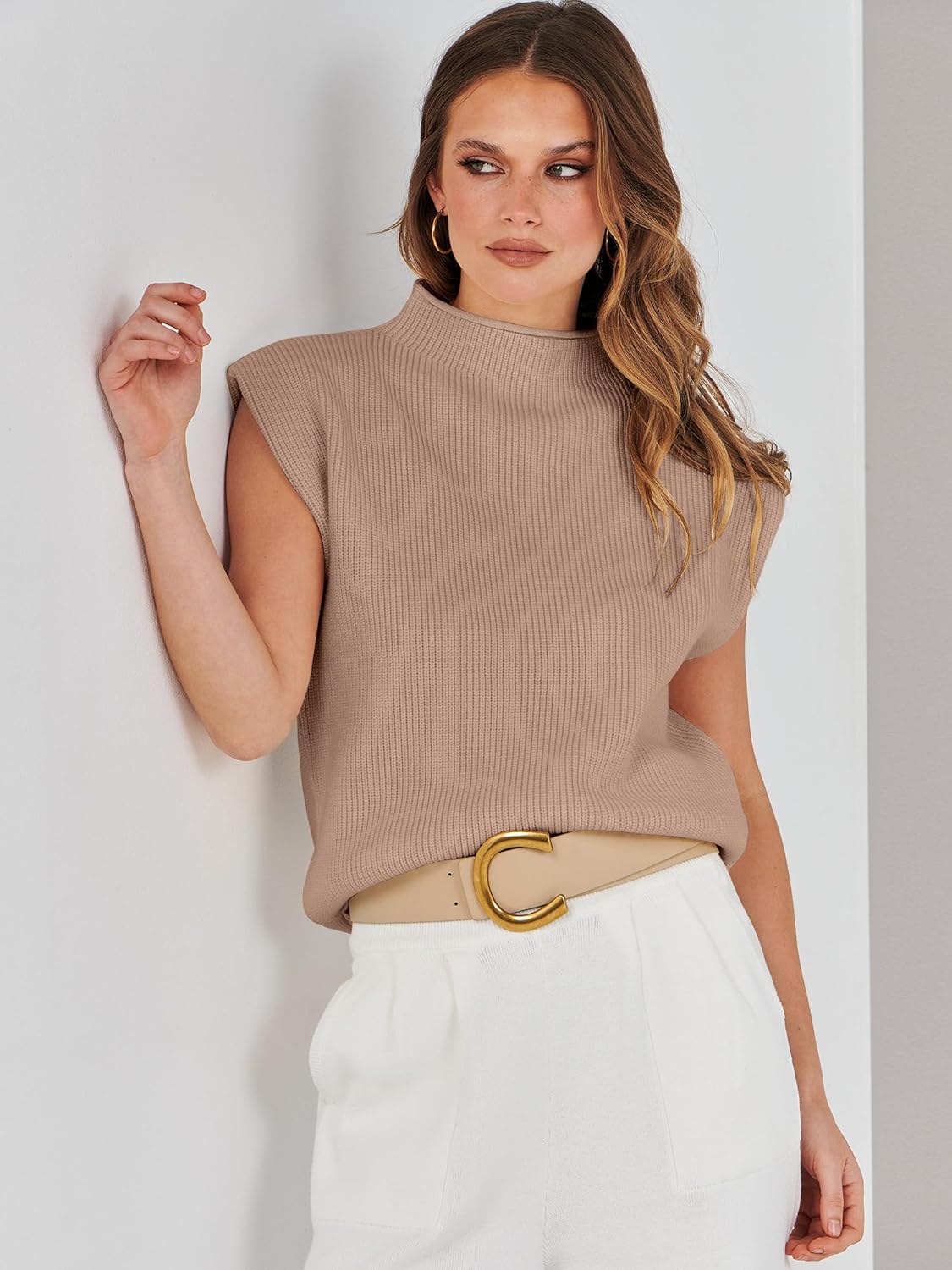 ANRABESS Women's Mock Neck Sleeveless Sweater Vest Casual Cap Sleeve Knit Pullover Tank Tops 2026 Fall Clothes - Image 3