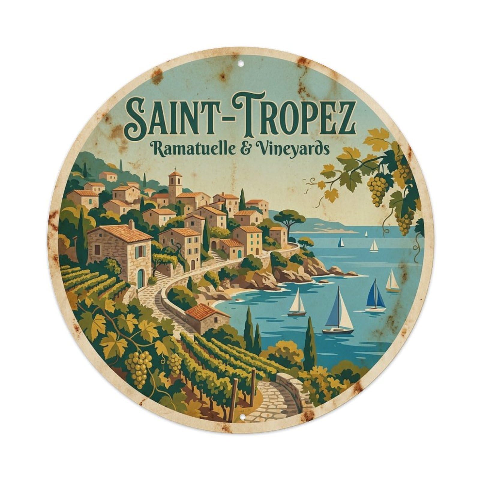 France Saint Tropez Travel Ramatuelle Vineyards Metal Tin Sign