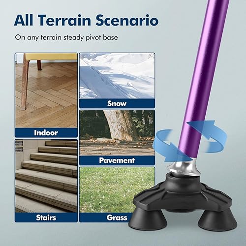 Miniatura 6 de KINGGEAR Walking Cane for Women & Men, Adjustable Lightweight LED Walking Stick with Autonomous Standing, Large Sturdy 360 Swivel Base Crutches Cane