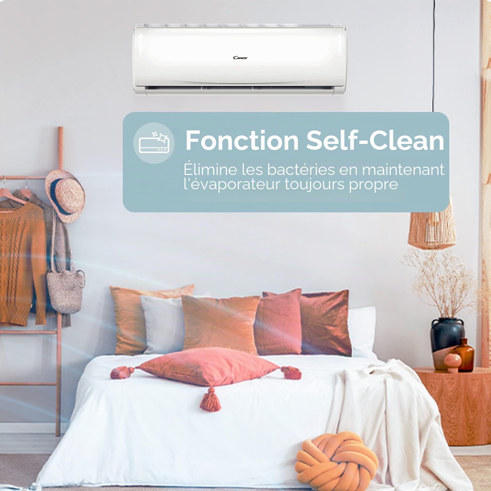 Candy, Climatiseur Smart Linea Pura, Climatiseur Dualsplit avec 1 unité extérieure et 2 internes 9000-12000 Btu, Silencieux, avec Self-Clean - Technologie d'expansion à froid et contrôle à distance