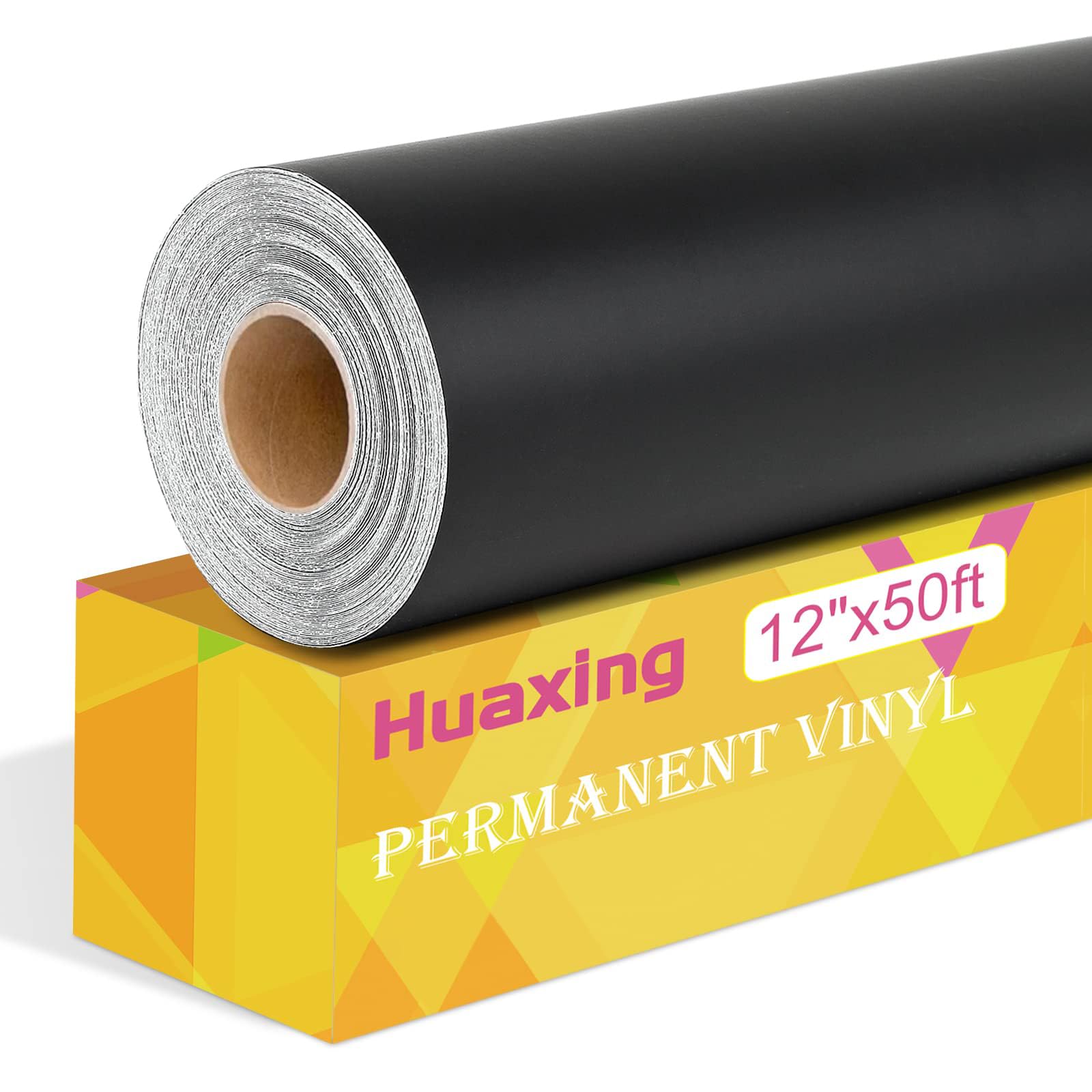 Matte Black Permanent Vinyl, 12" x 50FT Permanent Adhesive Vinyl Roll for All Cutting Machines, Signs, Craft Die Cutters