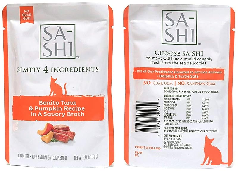 Ração úmida para gatos YFCACT Sa-Shi sem grãos, atum e abóbora, sachê 50 g