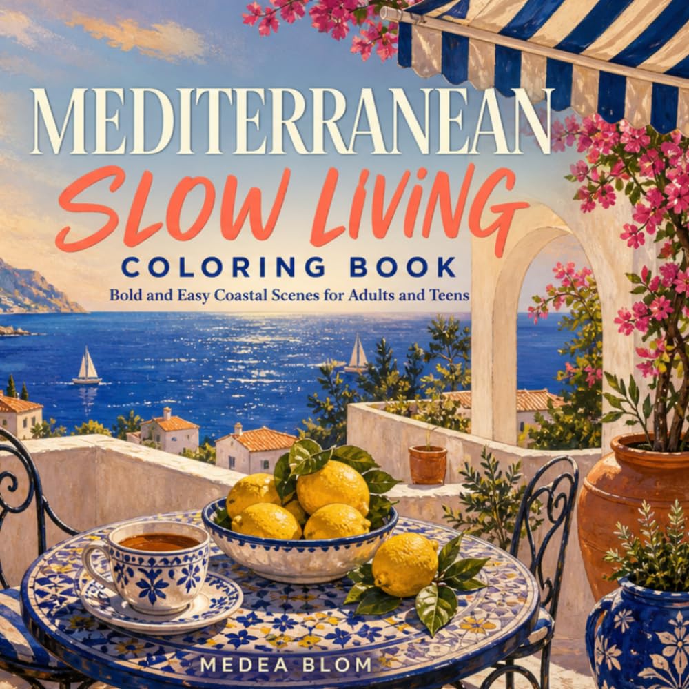 Mediterranean Slow Living Coloring Book: Bold and Easy Coastal Scenes for Adults and Teens