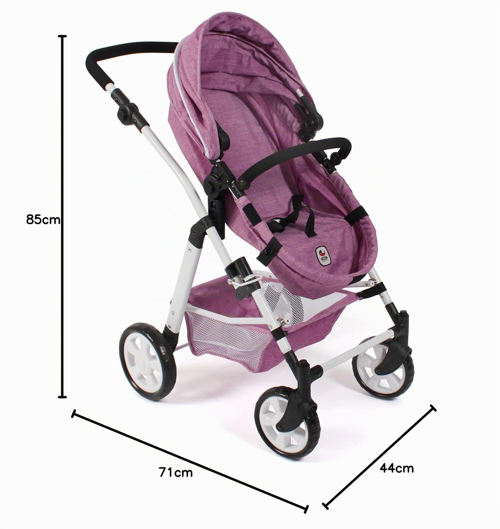 Bayer Chic 2000 - Cochecito de muñecas Nele, 2 en 1 para niños de 3 a 8 años, Carrito para muñecas con bañera Convertible, Cochecito para muñecas de hasta 50 cm de tamaño, Color Rosa Vaquero