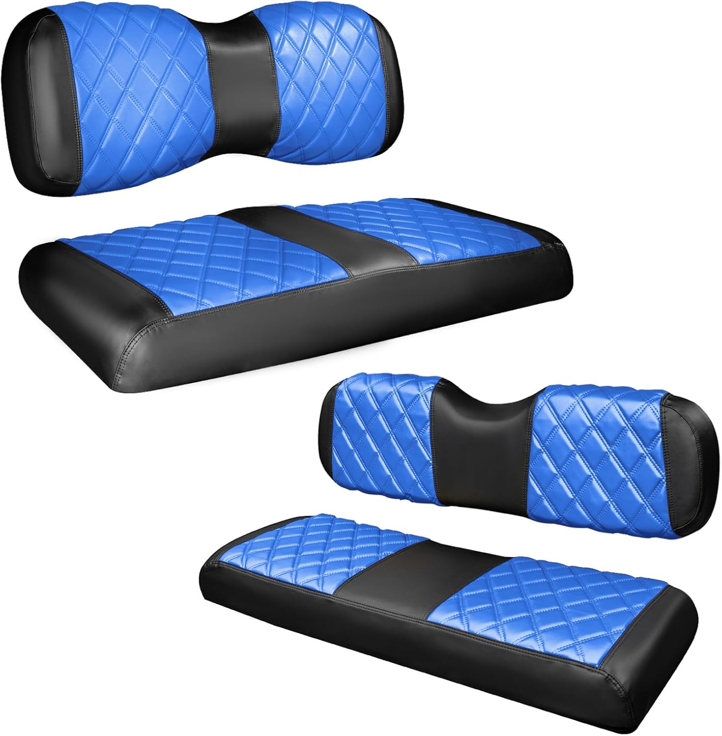 NOKINS 4PCS Golf Cart YD Diamond Seat Covers Kit,Front and Rear Seat Covers for Yamaha Drive/Drive 2 Original Regular Seat Cushion, No Stapler, Golf Cart Vinyl Replacement Seat Cover,Blue and Black