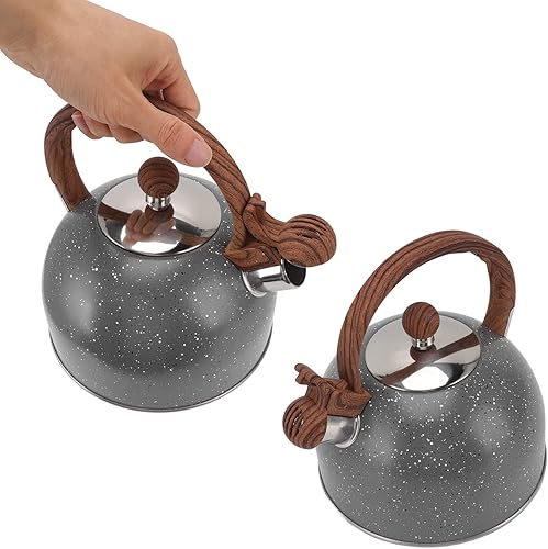 Miniatura 5 de Hervidor silbante 2.5L Capacidad L Tetera de estufa de acero para hervir agua gris para uso doméstico, accesorio multifuncional (gris)