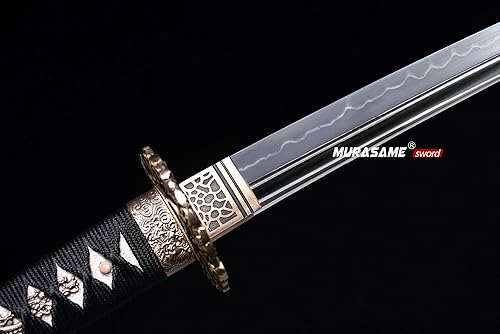 Vista 4 de MURASAME Katana Sword T10 - Maquinilla de afeitar de acero templado de 41 pulgadas, hoja afilada, espiga completa hecha a mano Tema Dragón Gris