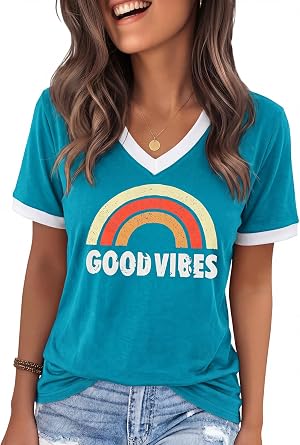 YEXIPO Womens T Shirts Graphic Tees Short Sleeve V Neck Cute Summer Tops