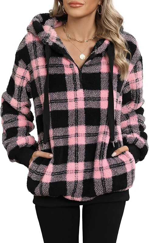 Yanekop Womens Fleece Pullover Oversized Sherpa Jacket Half Zip Pullover