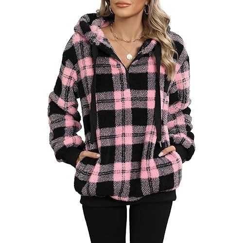 Yanekop Womens Fuzzy Fleece Pullover Oversized Sherpa Jacket Half Zip Pullover Sweaters Winter Faux Fur Jacket Coat