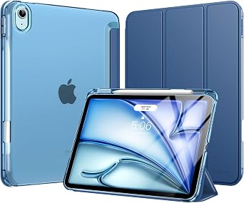 MoKo for iPad Air 11 Inch Case, iPad Air 5th/4th Gen 10.9 Inch Case, Navy | For iPad Air M4/M3/M2 Case with Pencil Holder, Slim Light Trifold Protective Cover with Hard PC Translucent Back Shell