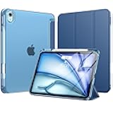 MoKo for iPad Air 11 inch Case M3/M2 2025/2024, iPad Air 5th/4th Gen 10.9 inch Case 2022/2020 with Pencil Holder, Slim Lightweight Trifold Cover with Hard PC Translucent Back Shell, Touch ID,Navy Blue