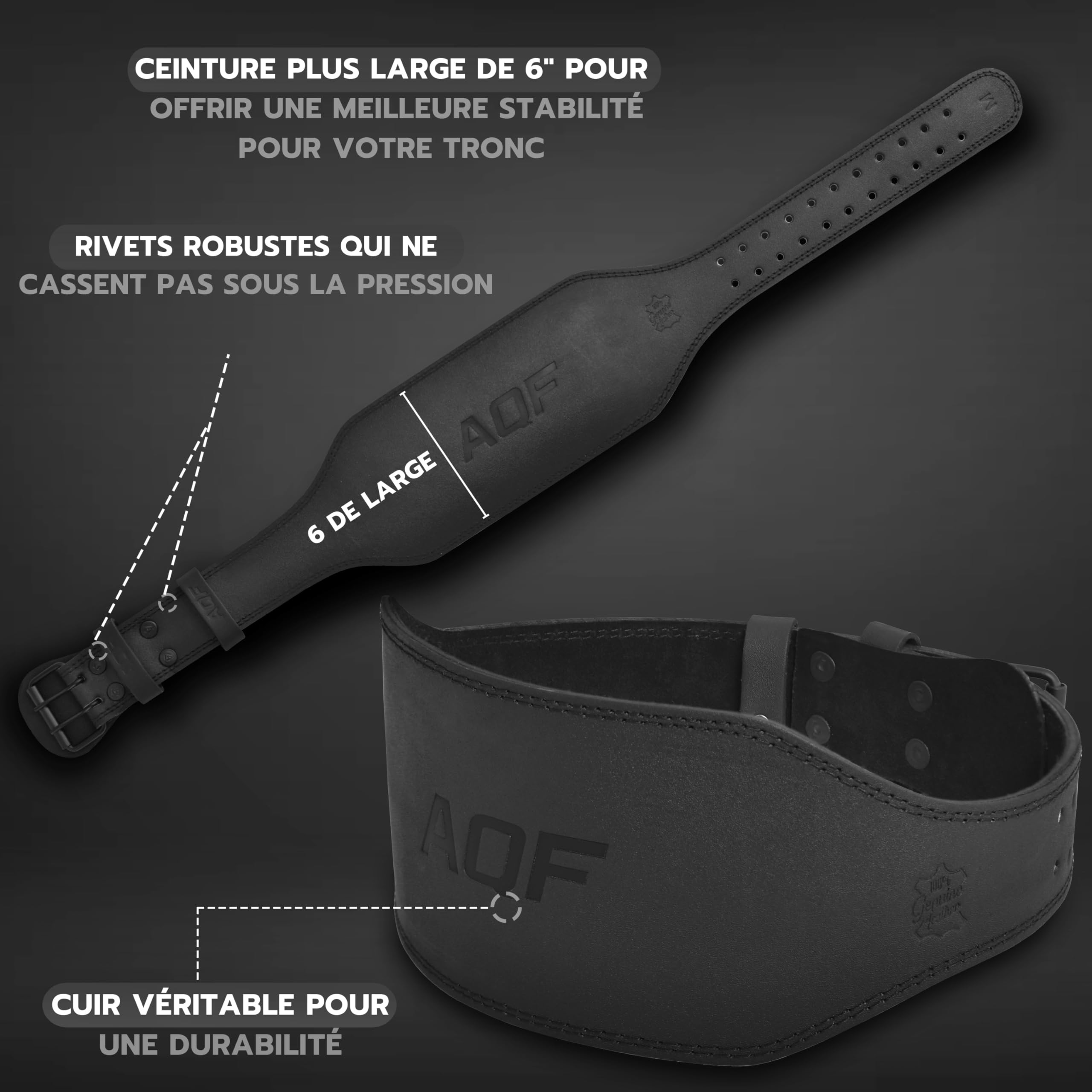 AQF Ceinture Musculation, 4" 6" Cuir Ceinture De Force, Ceinture Lestée Muscu Boucle À Rouleau en Acier, Ceinture Lombaire Musculation pour Powerlifting