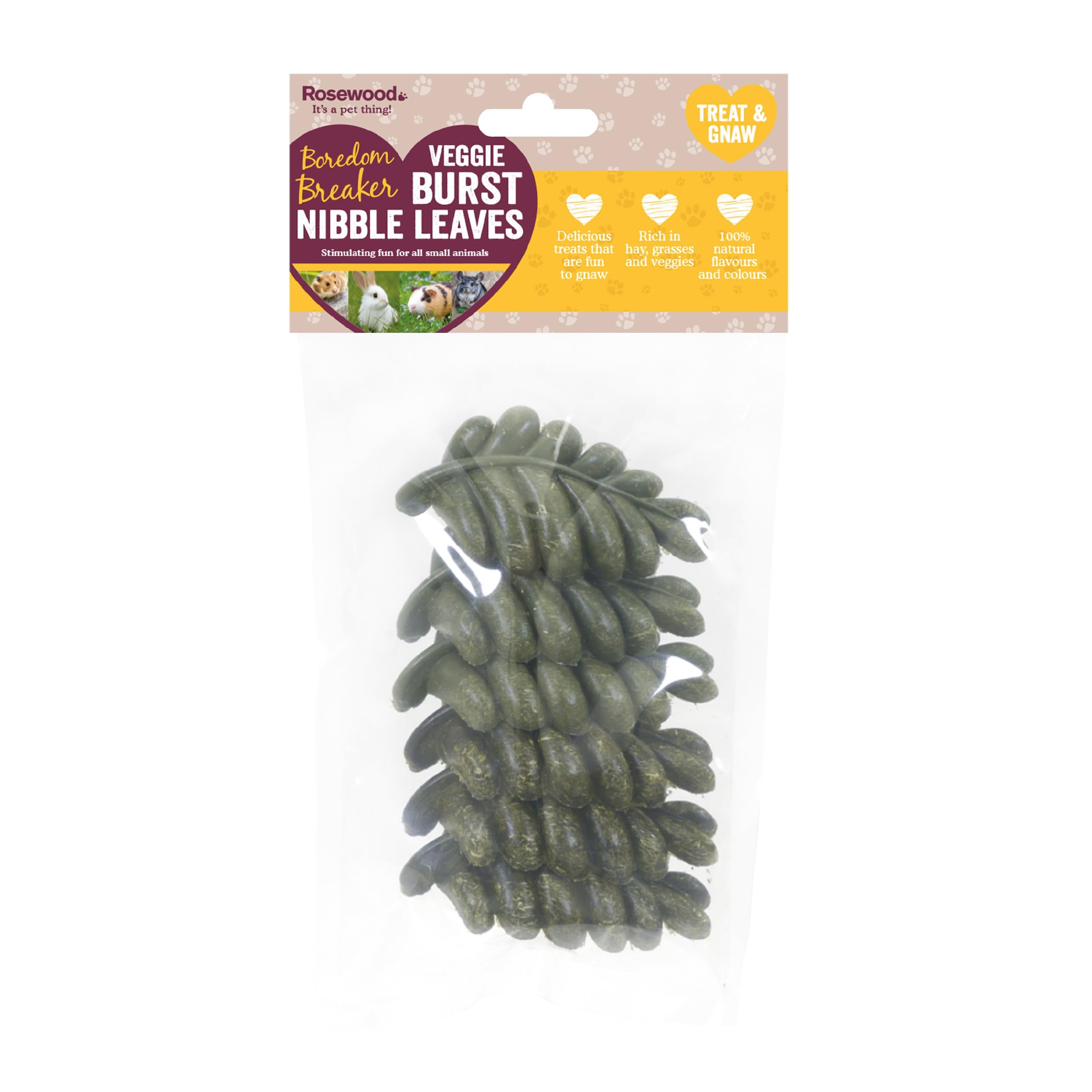 Veggie Burst Nibble Leaves - Treat and Gnaw, Made with Natural Grasses and Vegetables, Boredom Breaker Treats for Rabbits, Guinea Pigs, Hamsters and all other Small Animals, 6pc