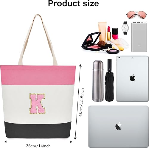 Miniatura 2 de Initial Tote Bag for Women Canvas Beach Travel Bag Personalized Reusable Grocery Bags Gifts for HerWomenBridesmaidsGirls