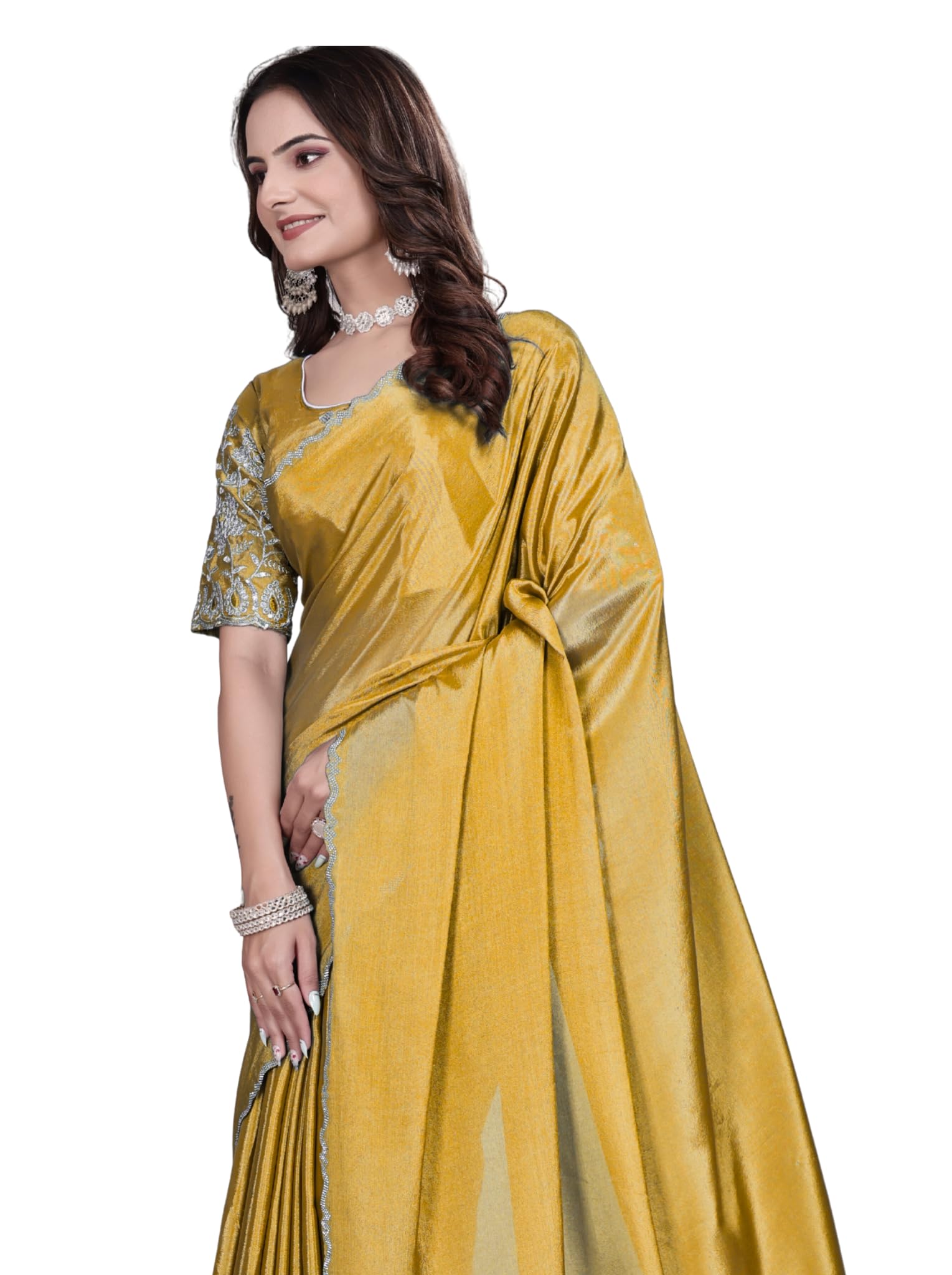 Elegant Silk Saree with Embroidered Blouse, Traditional Indian Ethnic Wear, Silver Border Embellishments-image-19