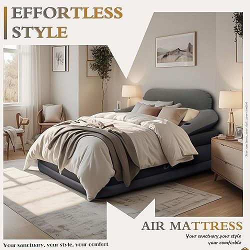 Miniatura 5 de A-ER-FA - Colchón de aire de tamaño Queen con cabecera 3 minutos de infladodesinflado rápido cama inflable de 20 pulgadas de alto con cómoda parte