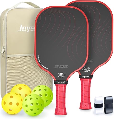 Miniatura 10 de Juego de raquetas de pickleball aprobadas por USAPA de fibra de carbono con bolas para interiores y exteriores, raquetas ligeras y núcleo de panal