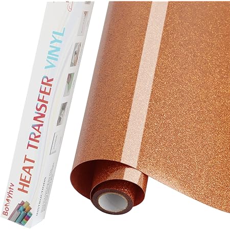 Copper Glitter HTV Heat Transfer Vinyl Roll, Glitter Iron on Vinyl for Cricut & Silhouette Cameo, 12" x 5ft Glitter Vinyl for Heat Transfer Vinyl for T-Shirts Gifts (Copper)
