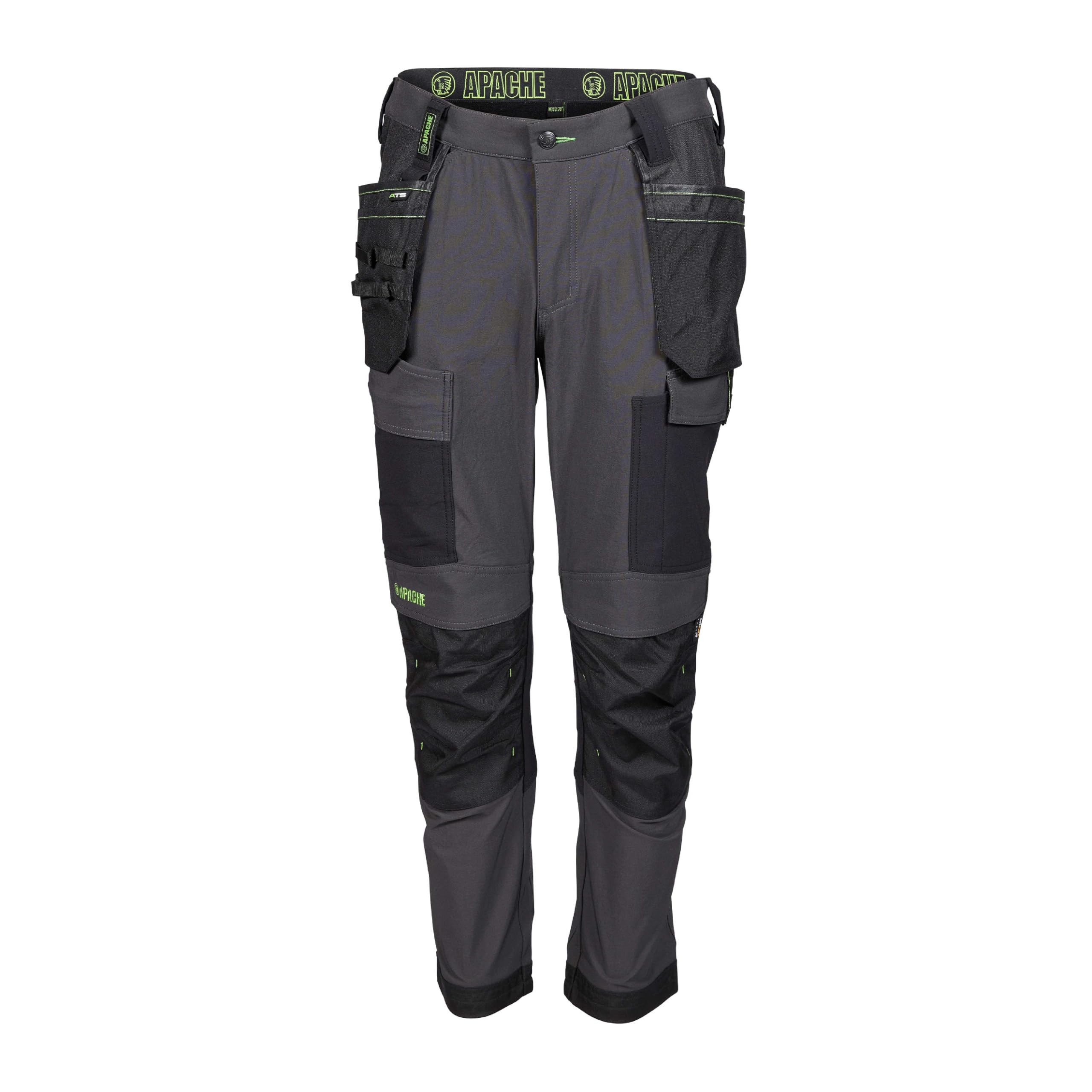 Apache Mens Work Trousers | Calgary Slim Fit Work Trousers | Black and Grey | UK Size 34W 31L | 4 Way Stretch Fabric | Cordura Holster Pockets | All Day Comfort