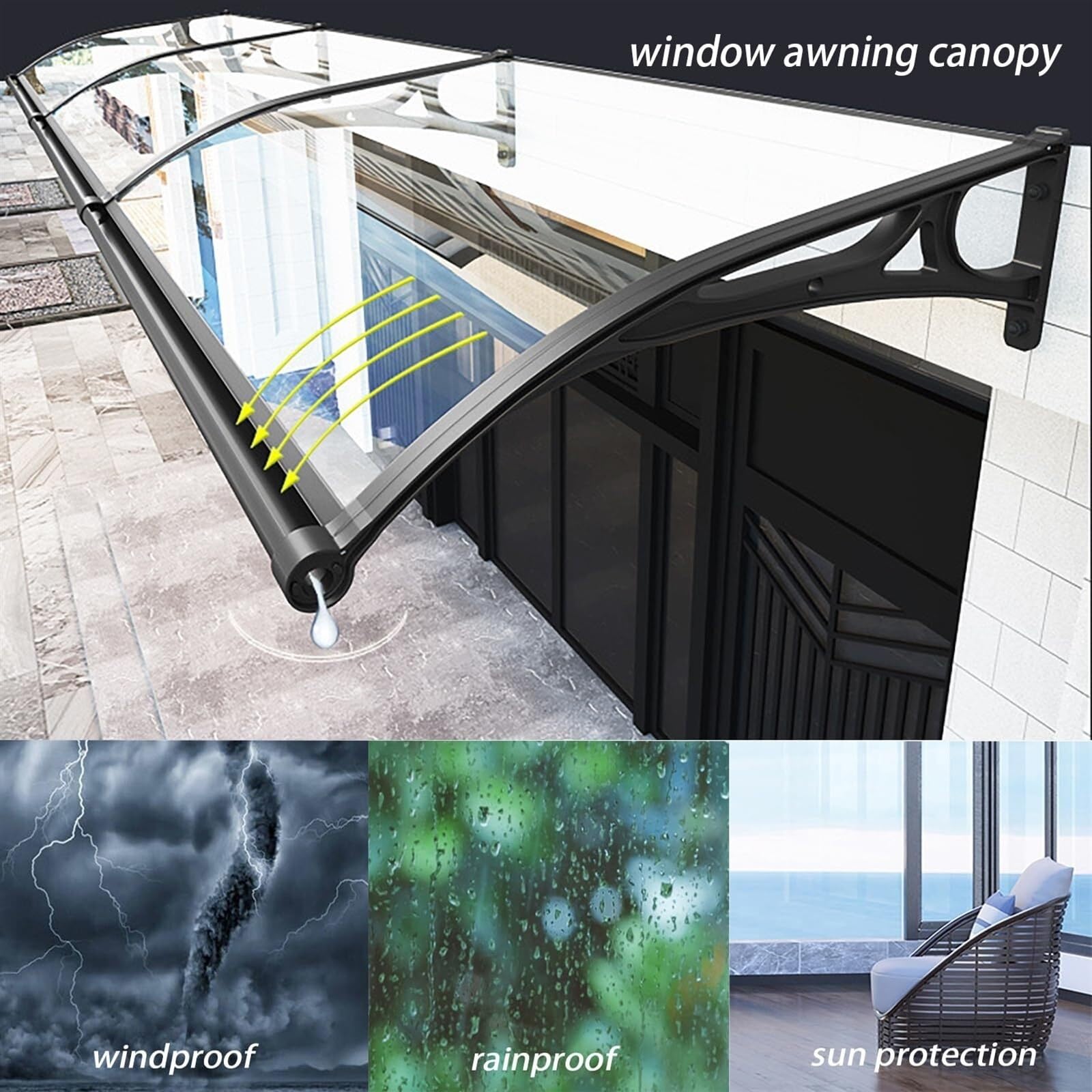 Pultvordach Aus Polycarbonat - Türüberdachung 40-50cm Breit, 80-240cm Lang