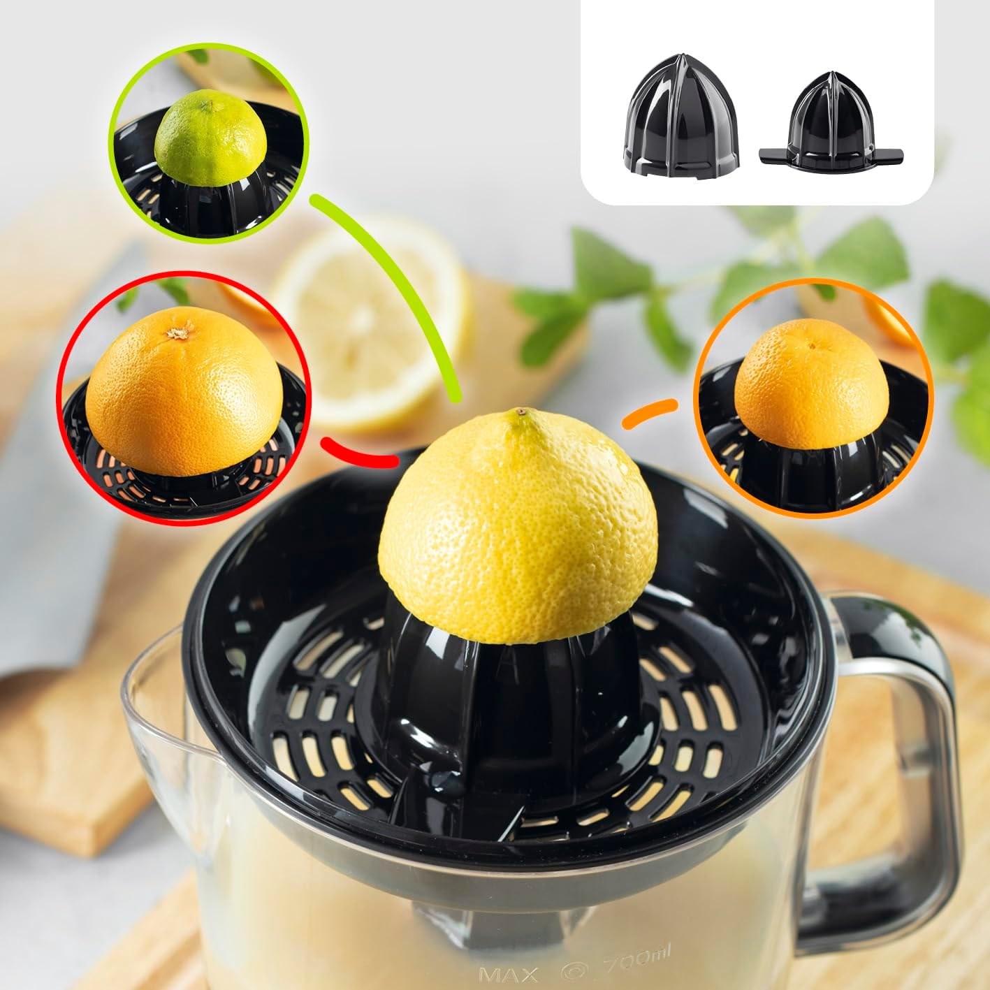 Two different sized reamers for various citrus fruits