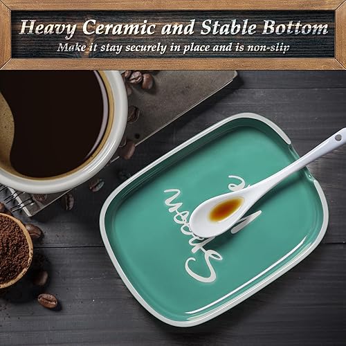 Miniatura 5 de Soporte de cuchara grande de cerámica turquesa para encimera, soporte de cuchara grande de cerámica verde azulado para encimera de cocina, soporte