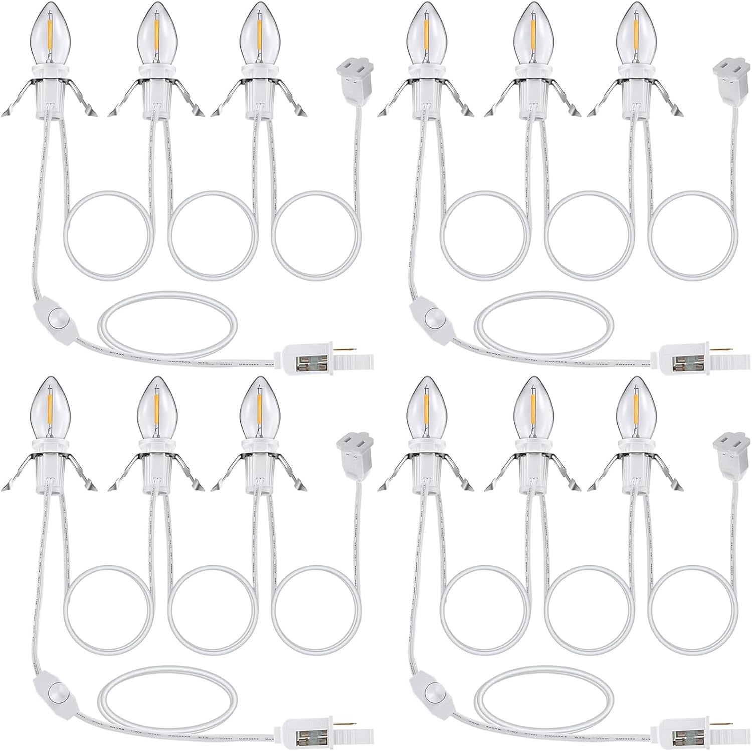 Saillong 4 Pack Accessory with 3 C7 LED Bulbs, Blow Mold Light Cord with Adjustable Brightness Switch, End to End Connected Village Cord, 9.8Feet Lamp Kit for Holiday Decor