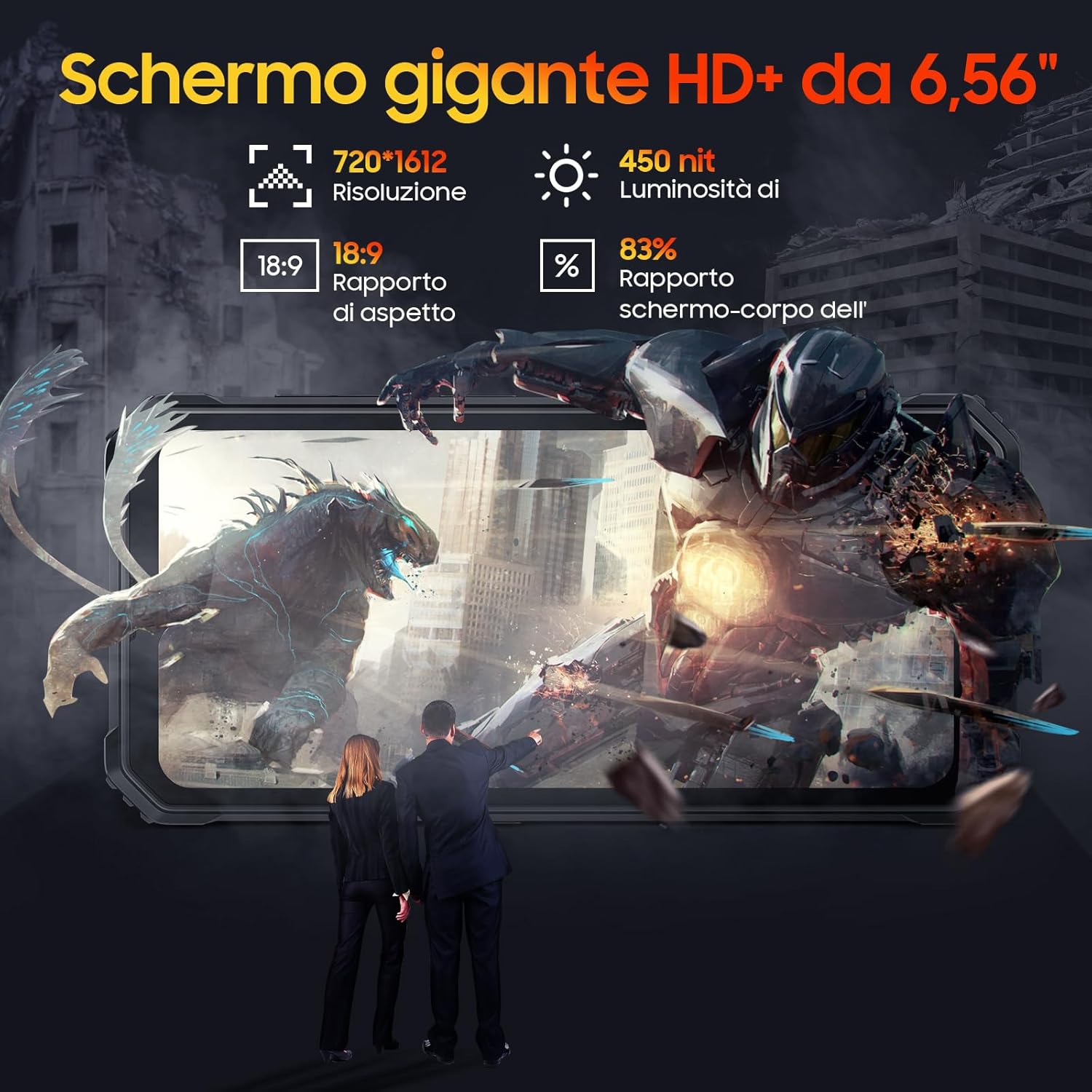 Blackview BV4800 Android 13 Rugged Smartphone, 6.56''HD+/ Corning Gorilla Glass 3, 5180mAh, 4GB+32GB(1TB TF), 13MP+5MP, Face ID/Modalità Guanto/GPS/3 Slot/4G Dual SIM Telefono Indistruttibile - Immagine 2