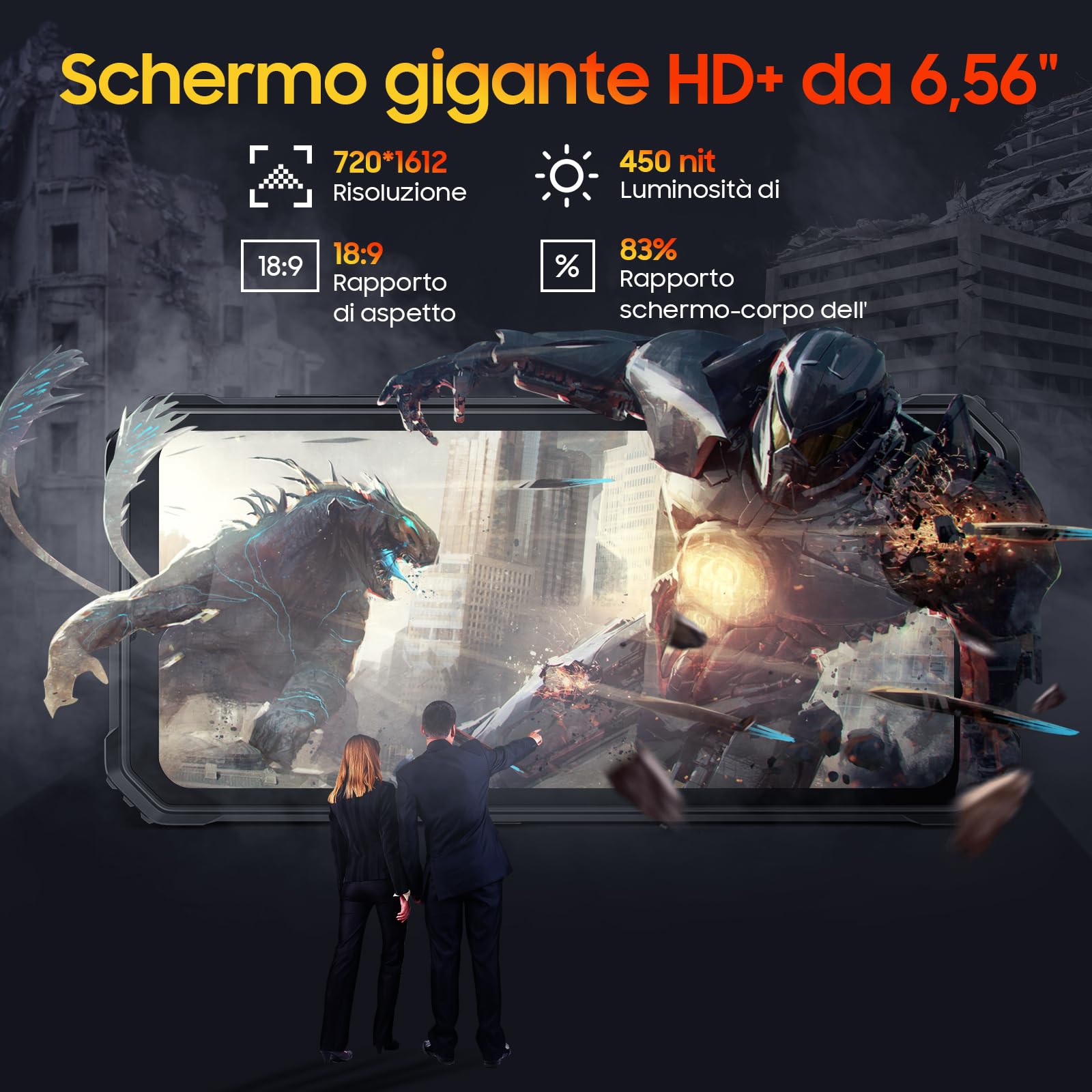 Blackview Rugged Smartphone, 6.56''HD+/ Corning Gorilla Glass 3, 5180mAh, 4GB+32GB(2TB TF), 13MP+5MP, Face ID/Modalità Guanto/GPS/3 Slot/4G Dual SIM Telefono Indistruttibile