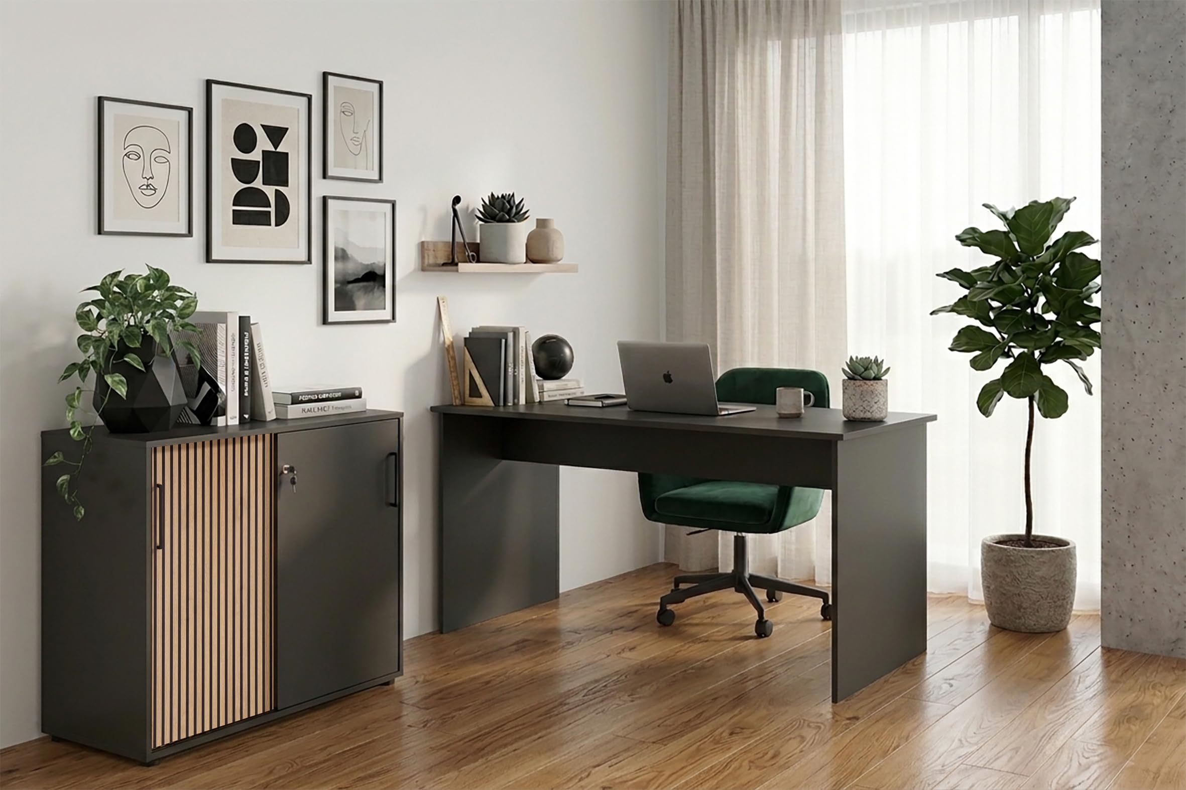 Schildmeyer Aktenschrank Hank 701972, Schwarzmatt/Akustikpaneel Optik, 100 x 41 x 83,6 cm