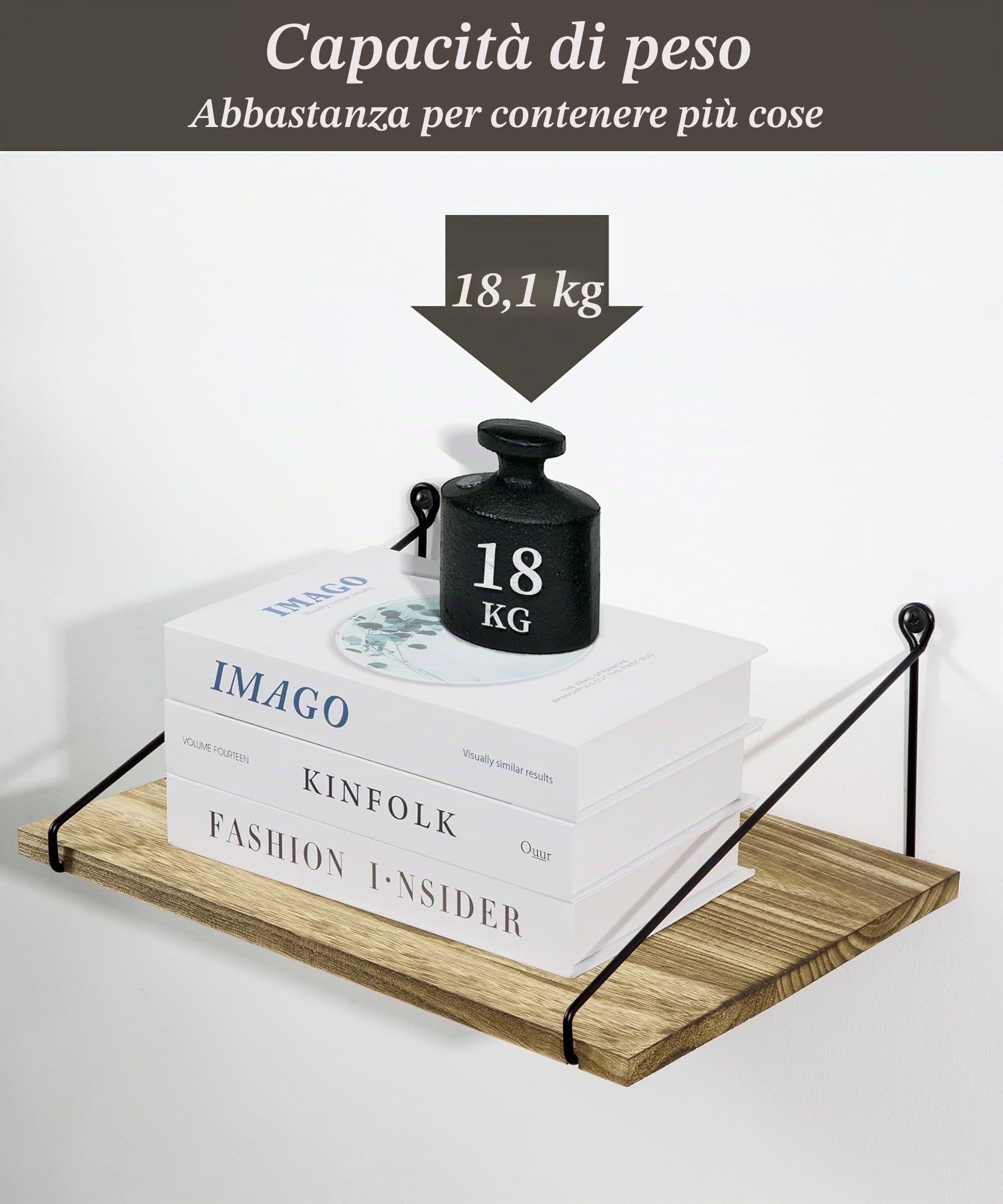 Afuly Mensole da Muro Legno Nere Metallo 42x30 cm Moderne Rustico Design Cameretta Bagno Cucina Home Decor, Set di 2