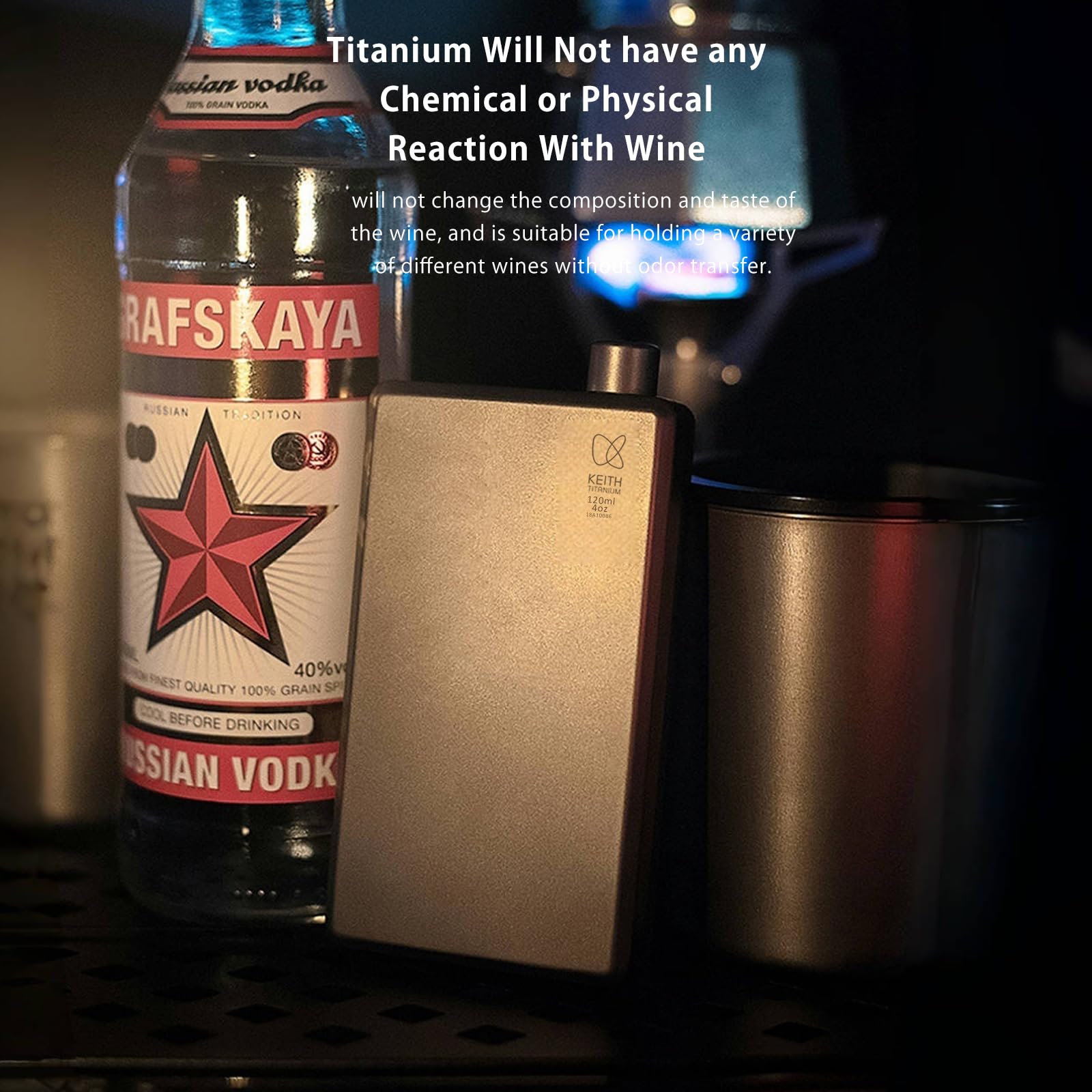 KEITH Petaca de titanio portátil Hip Flask pequeña botella de agua para whisky, licor y alcohol con embudo, equipo de camping (120 ml Ti9306)